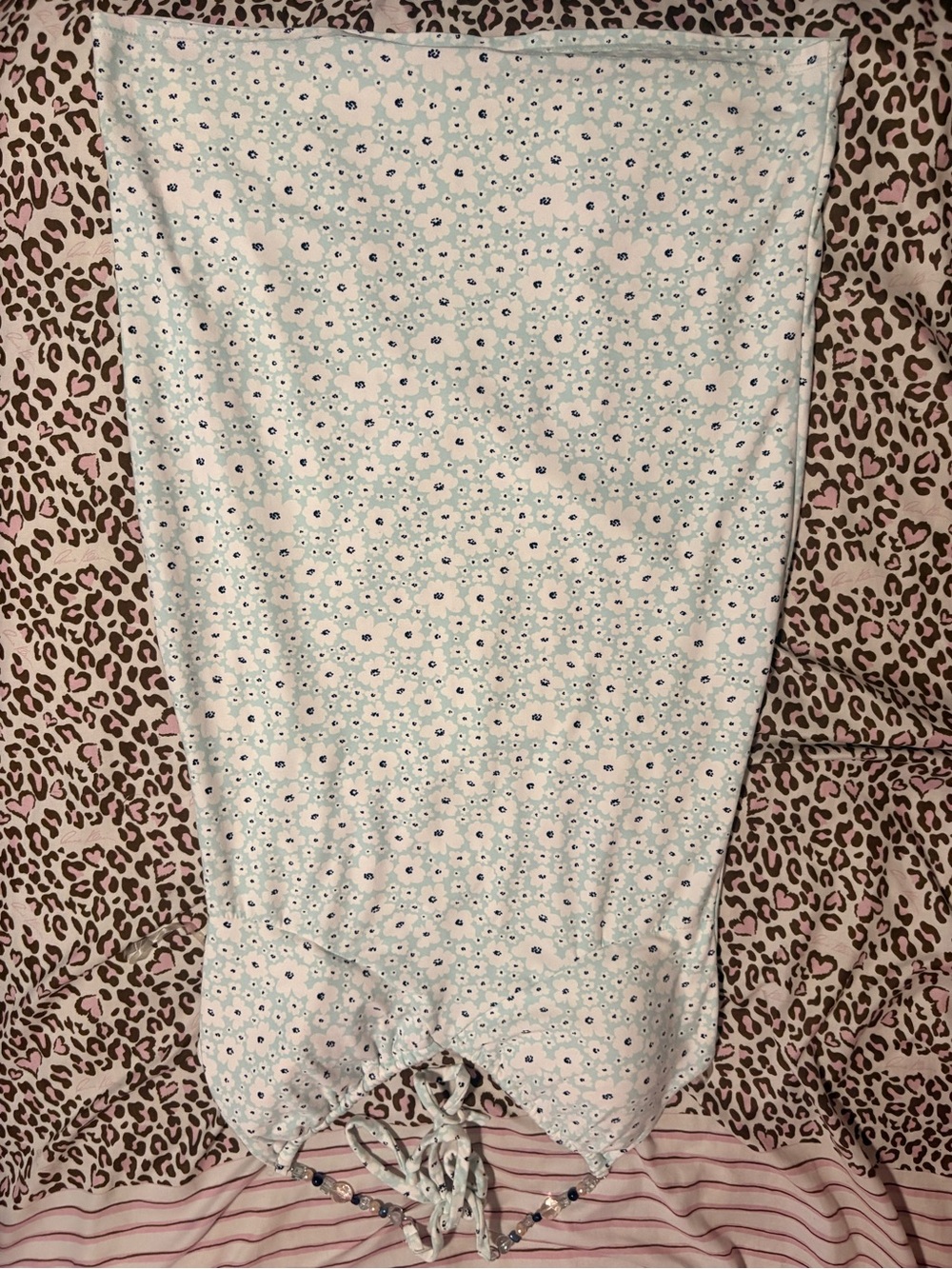 Light Blue Floral Tie-Front Skirt